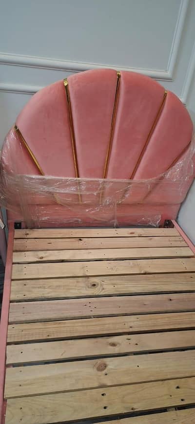 wooden poshish bed with mirror