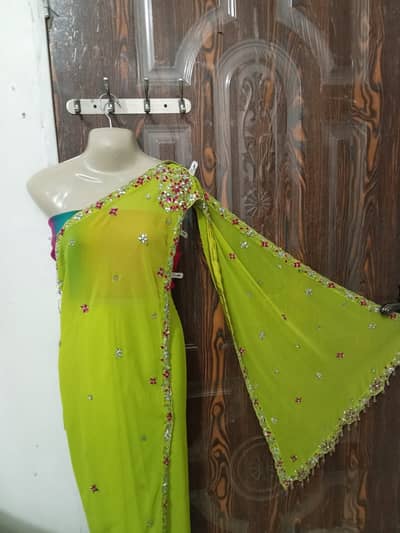 Lime green saree buterfly style
