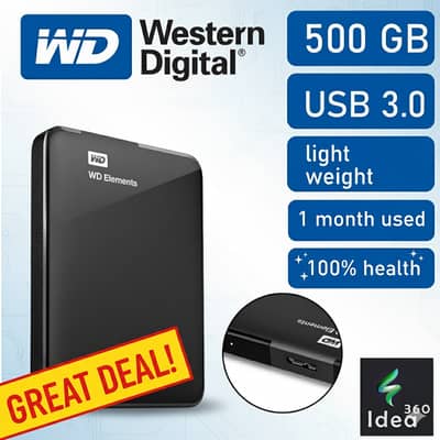 WD 500GB External Drive | USB 3.0 | Only 1 Month Used