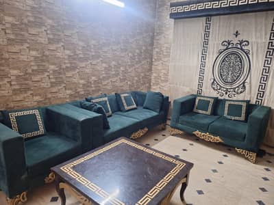 Used Sofe Set 3 2 1 In Green With Cushions