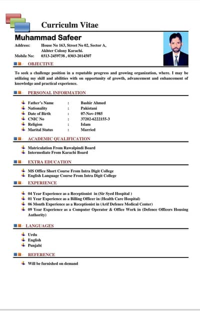 receptionist/cashier/front desk officer