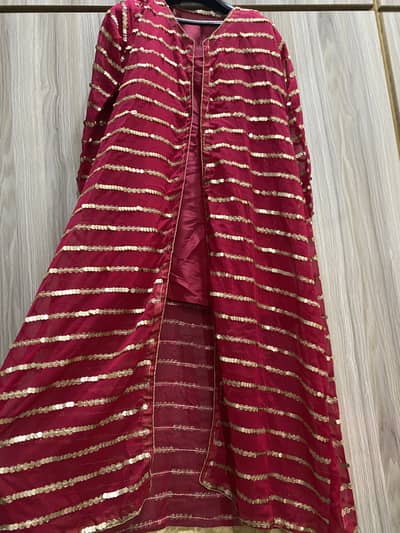 Long gown with short shirt and trouser