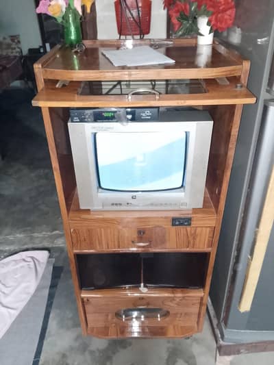 tv trolly with tv and receiver used