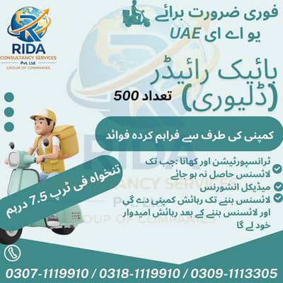 UAE Delivery Bike Riders Required – 7.5 Dirham