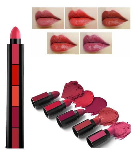 5-In-1 Matte Lipstick Pop-Up Pen: Travel-Friendly Lipstick Set with 5 Switchable Shades