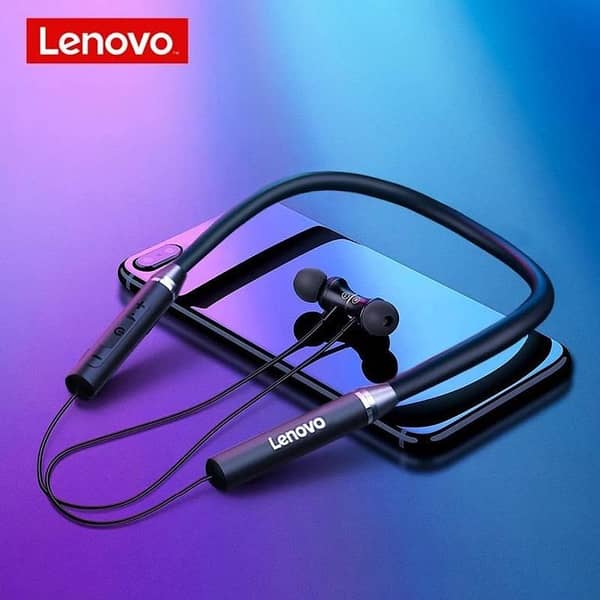 Lenovo HE05 Neckband Bluetooth 5.0 Headphones – Wireless Sport Earphones with Noise-Cancelling Microphone and Heavy Bass