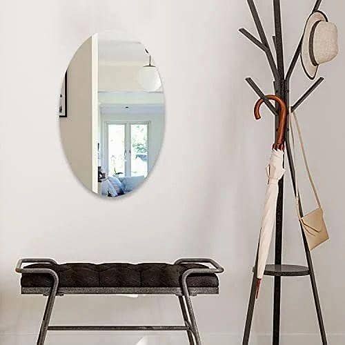 Adhesive Oval Mirror – Frameless, Shatterproof, Wall-Mount Mirror for Bathroom, Bedroom, Living Room & Entryway | Stick-On Vanity Mirror with Strong Grip & Elegant Design for Home Décor