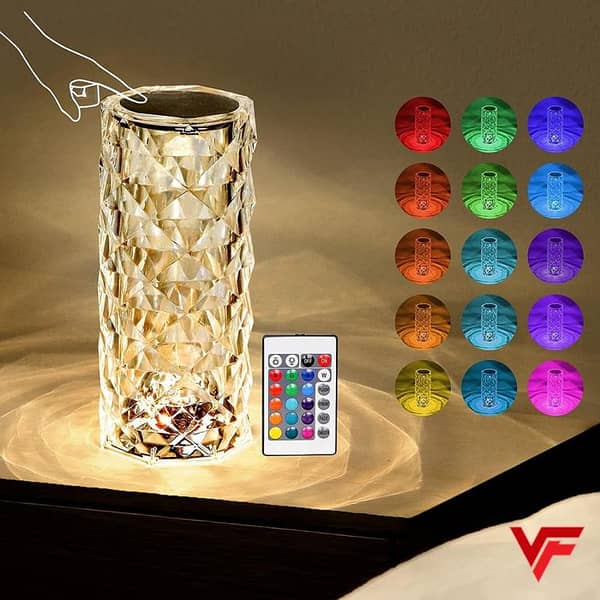 Crystal Rose Diamond Lamp - LED Table Lamp with 16 Color Options, Touch and Remote Control, USB Rechargeable for Home and Holiday Decor