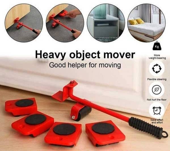 Heavy-Duty Furniture Lifter and Mover Tool Set – 5-Piece Furniture Transport Kit with Easy Moving Sliders, Roller Pads & Wheels | Furniture Moving Tool Set for Home & Office