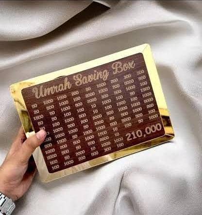 Umrah Saving Box – 280-Day Islamic Wooden Money Box for Hajj & Umrah Savings | Elegant Coin Bank with Daily Saving Slots & Spiritual Motivation for Every Muslim Home