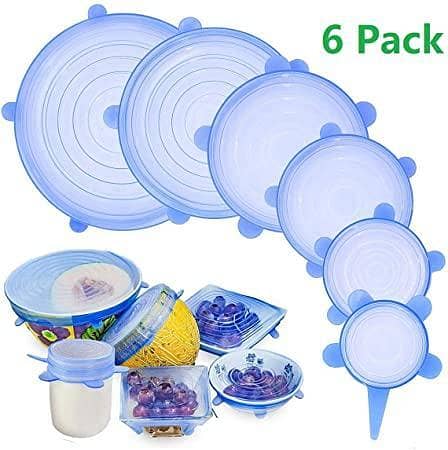 Silicone Stretch-Lids and Reusable Bowl-Covers (6, 6) Set of Various Stretchy Sizes - Stretchable to Cover Many Shapes of Food-Savers