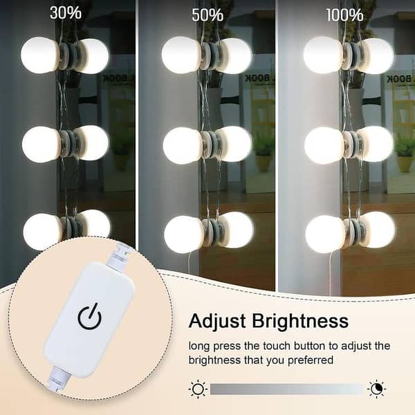 10 Bulb Vanity Light with 3 Light Modes | USB Operated Makeup Mirror Lights | Adjustable Brightness LED Lighting Strip for Dressing Table | Super Bright Studio Mirror Lamp | High Quality Makeup Mirror Stand Lights for Beauty & Salon Use