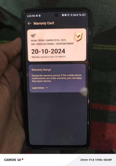 Tecno Camon 20 pro with box and original Charger