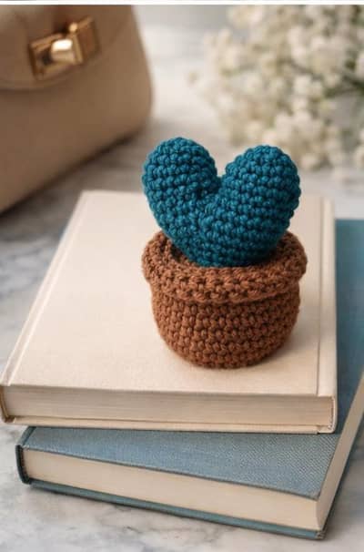 Handcrafted Crochet Heart Cactus – Premium Home Décor