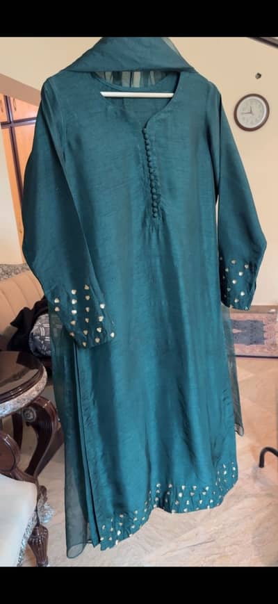 Beautiful raw silk dress with sequins work