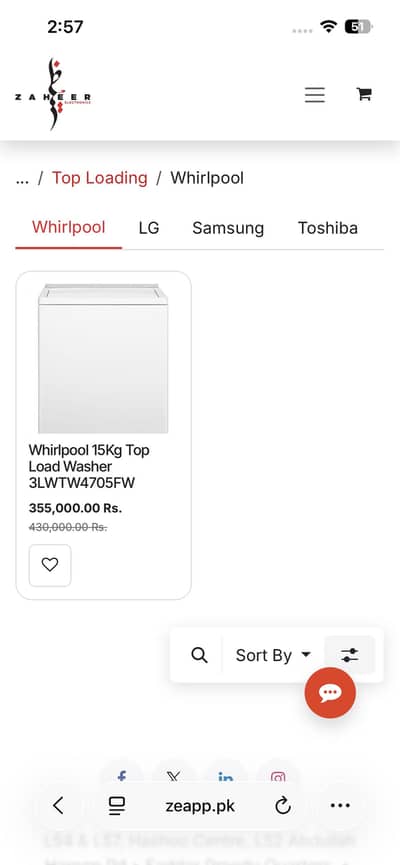 Whirlpool 15Kg Top Load Washer