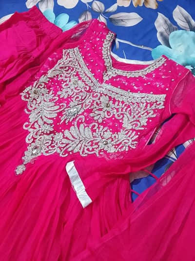 beautiful Pink maxi frock and heavily embroidery party weat