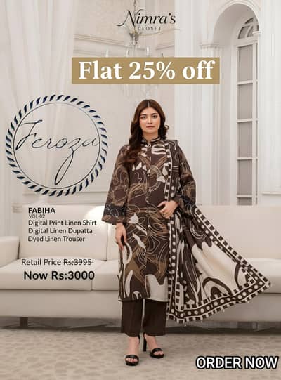 ORIGINAL LINEN  3 PIECE SUIT BY FEROZA