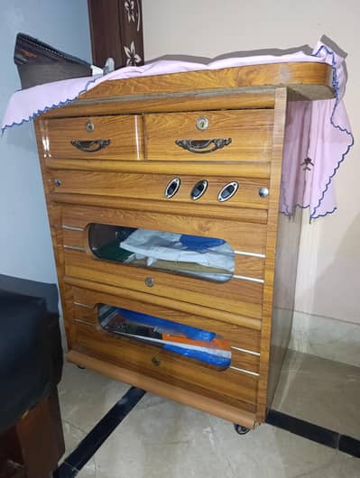 wooden iron table and trolley