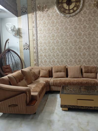 L shape sofa set with 2 stools