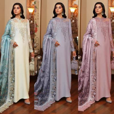 AZURE shamooz silk embroidered & adda work luxury unstiched 3pc