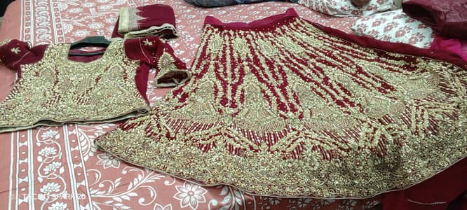 bridal lhnga choli set dark mehroon colour fully embroidered