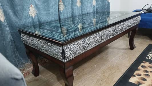 Center Table - Coffee Table - Wooden Center Table - Glass Top - Table