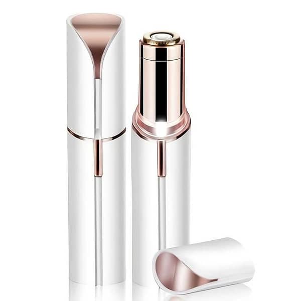 Women’s Facial Hair Epilator - Painless Upper Lip, Chin, and Face Hair Removal - Battery Operated, Compact Lipstick Size - Available in Pink, Champagne, and Black