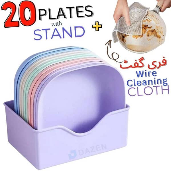 10 Plates with Stand Food Grade Plate Plastic Multi-function Creative Spit Bone Dish Household Plastic Elliptical Kitchen Plate Set Dining Table Garbage Plate