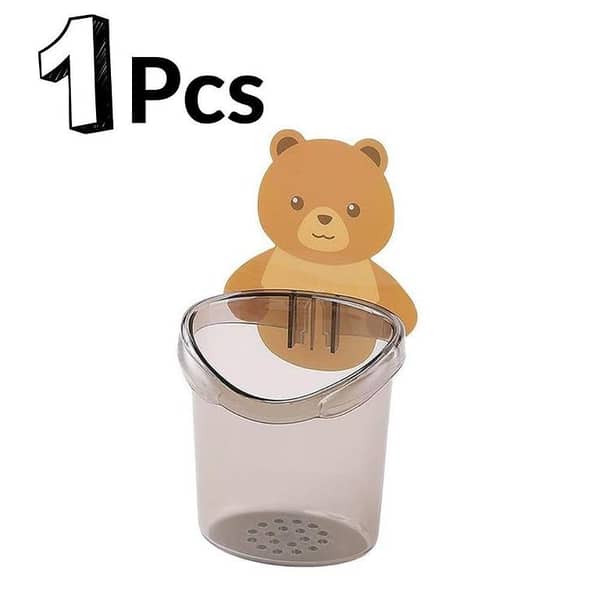 Toothbrush Holder Comb, Brush, Cream, Lotion Kids Bathroom Cup Drain Waterproof Self-Adhesive, Teddy Bear