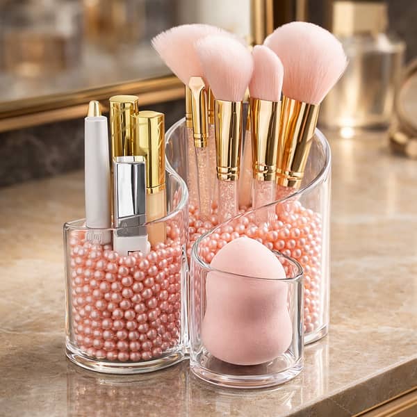 Multi-Compartment Acrylic Makeup Organizer Storage Box for Brushes, Lipsticks, Jewelry & Accessories - Clear Plastic Holder for Vanity, Bathroom & Office