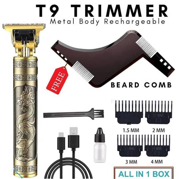 Vintage T9 Cordless Hair Clipper – Electric T-Blade Trimmer for Men, Rechargeable Beard and Hair Cutting Device