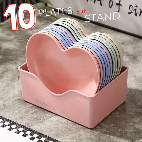 Heart-Shaped 10 Plates with Stand Multi-function Spit Bone Dish Household Plastic Spit Bone Dish Round Square Set Dining Table Garbage Plate