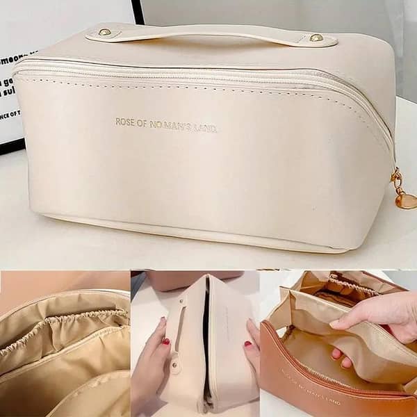 Travel Makeup Bag with Handle and Dividers - Large Capacity Cosmetic Organizer for Skincare & Makeup