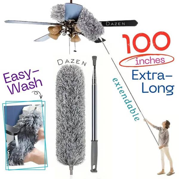 Extendable Microfiber Duster with 100-Inch Flexible Pole - Reusable and Washable for Cleaning Ceiling Fans, High Ceilings, Blinds, Furniture, and Cars