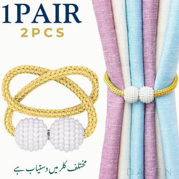 2pcs Elegant Magnetic Curtain Tiebacks with Faux Pearls, Modern Convenient Holdback for Sheer and Lightweight Curtains, Exterior and Interior Decorative Accessory, Available in Multiple Colors, Classic Style