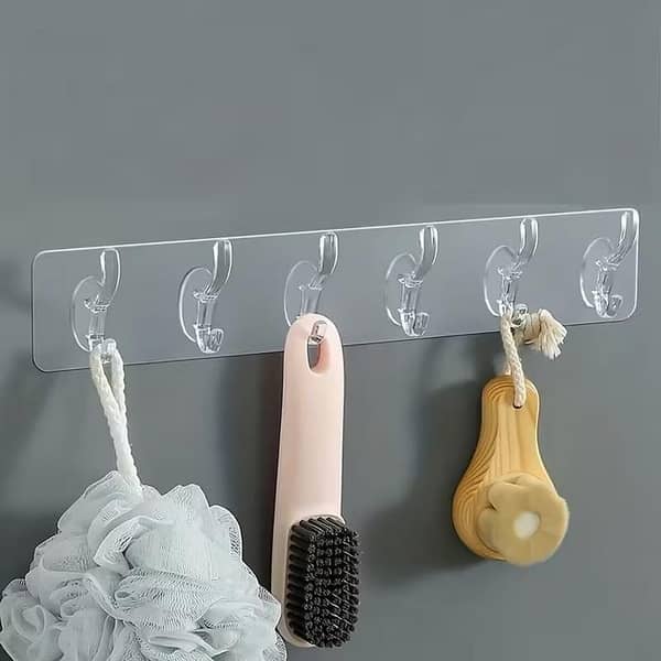 Transparent 6 Row No-Trace Hooks for Hanging Towels, Clothes, and Coats - Bathroom Accessories and Holiday Decorations
