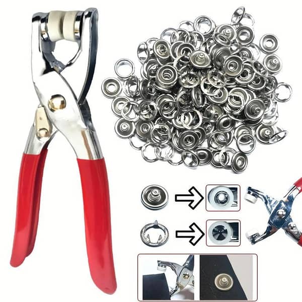 50-Piece Metal Snap Button Kit with Fastener Pliers for DIY Crafts, Sewing, and Clothing Repairs