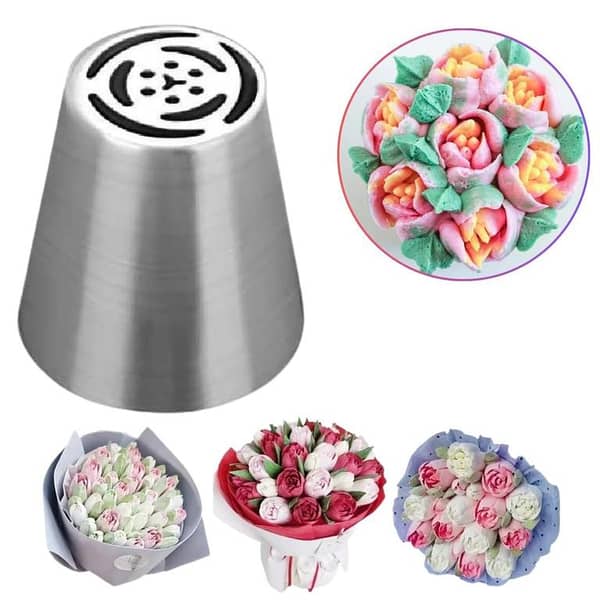 Tulip Russian Nozzles Stainless Steel Large Size Icing Piping Nozzles Tulip Flower Cream Pastry Tips Nozzles Bag Cupcake Cake Decorating Tools Molds