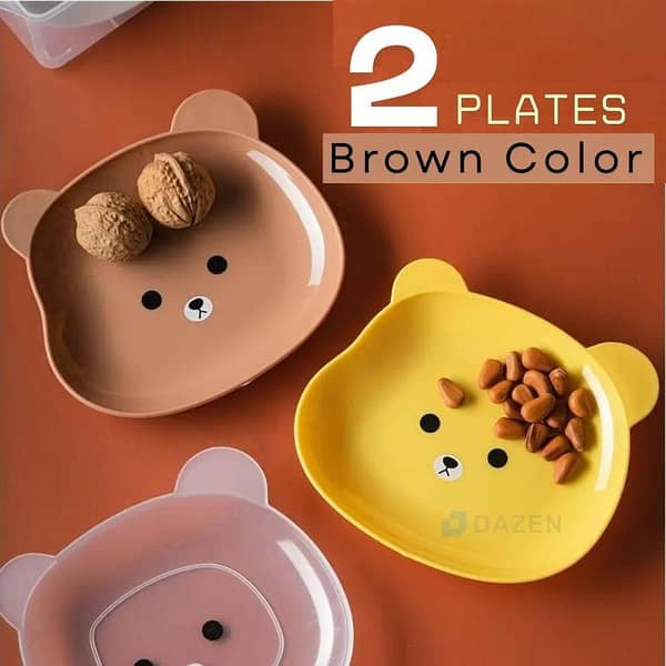 12PCc Plates - Cartoon Bear Shape Reusable Plate Food Grade Plastic Multi-function Creative Spit Bone Dish Household Dish Elliptical Plate Set Dining Table Garbage Plate
