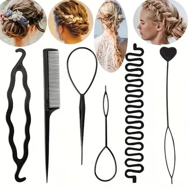 6-Piece Hair Braiding Tools Set for Women's Daily Styling and Curly Hair Looks