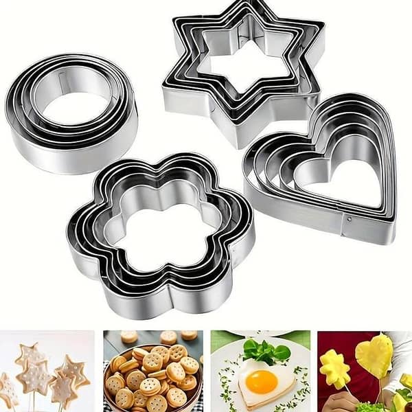 12pcs Stainless Steel Biscuit Mold Flower Shaped Circular Heart-shaped Star Shaped Biscuit Knife Set for Kitchen Baking Tools Of Cakes, Vegetables, Sandwiches, Fruits, Candies, Biscuits, Birthday Parties, Baking Supplies