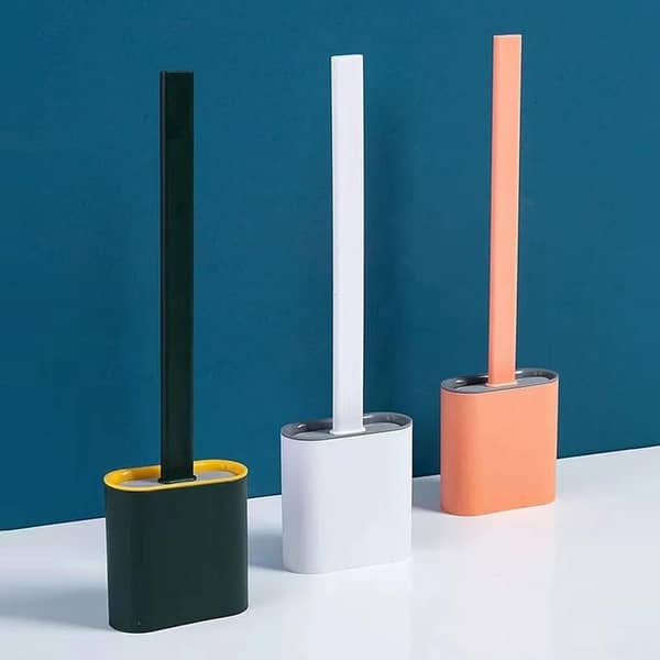 Flexible Toilet Brush Cleaner Long Handle Hanging Silicone 360 Degree No-Dead-Corner Flexible Cleaner Brush Holder Set Bathroom