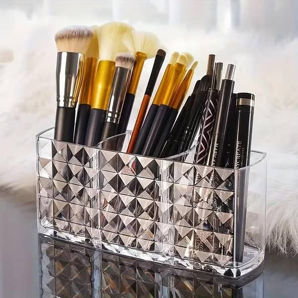 3-Slot Acrylic Storage Organizer for Cosmetic Brushes, Eyeliners, Lipsticks, and Eyebrow Pencils
