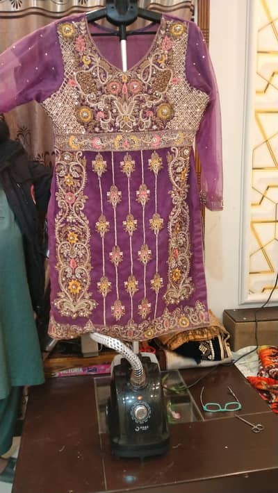 purple and golden colour sharara handmade work for sale