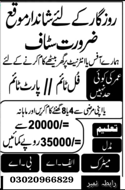 Gujrat office me staff ki need ha