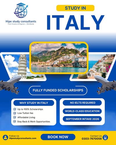 Up to 100% scholarship in italy