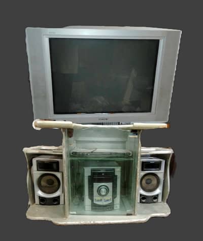 A box tv with 2 speaker ,deck, DVD player HDMI for gaming and camera