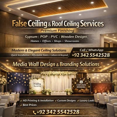 False Ceiling & Roof Ceiling Services / POP, Gypsum media wall PVC