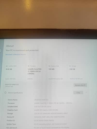 Dell Latitude 7480 i7 7th gen 8gb ram 256gb nvme ssd